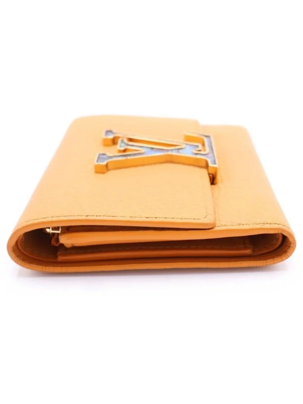 Louis Vuitton Portefeuille Capucines Compact Wallet Trifold Leather Saffron